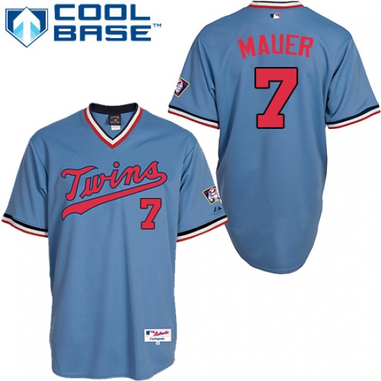 Men's Majestic Minnesota Twins 7 Joe Mauer Authentic Light Blue 1984 Turn Back The Clock MLB Jersey