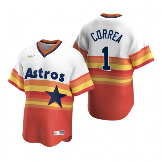 Men's Nike Houston Astros 1 Carlos Correa White Orange Cooperstown Collection Home Stitched Baseball Jersey