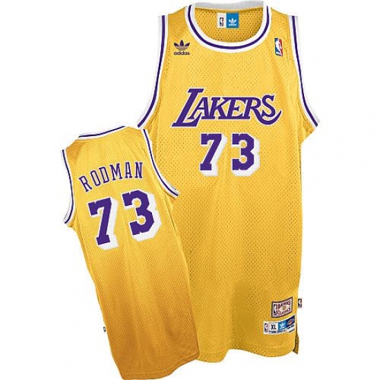 Men's Mitchell and Ness Los Angeles Lakers 73 Dennis Rodman Swingman Gold Throwback NBA Jersey