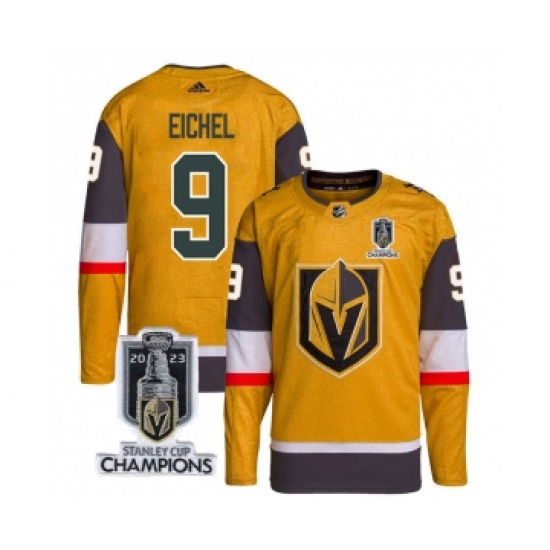 Men's Vegas Golden Knights 9 Jack Eichel Gold 2023 Stanley Cup Champions Stitched Jersey