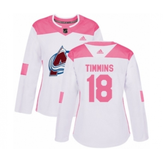 Women's Adidas Colorado Avalanche 18 Conor Timmins Authentic White Pink Fashion NHL Jersey