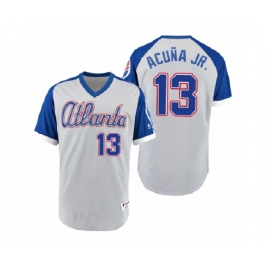 Men's Braves 13 Ronald Acuna Jr. Gray Royal 1979 Turn Back the Clock Authentic Jersey