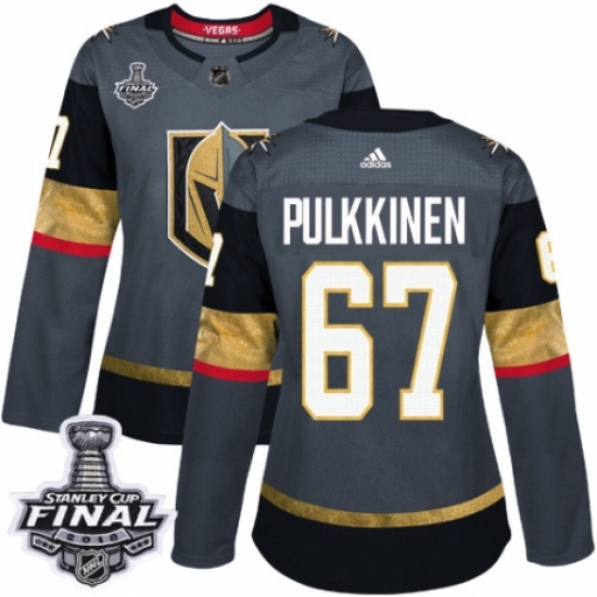 Women's Adidas Vegas Golden Knights 67 Teemu Pulkkinen Authentic Gray Home 2018 Stanley Cup Final NHL Jersey