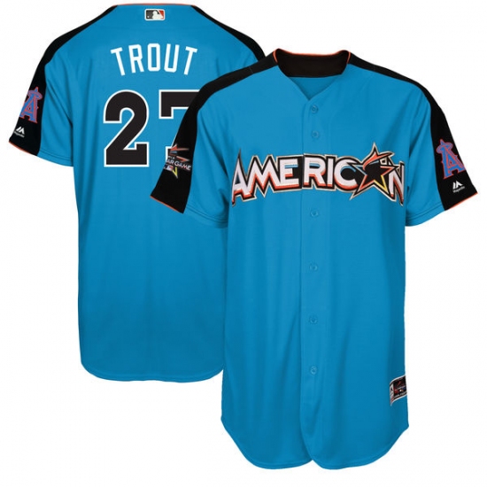 Men's Majestic Los Angeles Angels of Anaheim 27 Mike Trout Authentic Blue American League 2017 MLB All-Star MLB Jersey