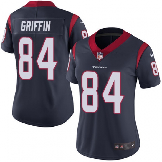 Women's Nike Houston Texans 84 Ryan Griffin Elite Navy Blue Team Color NFL Jersey