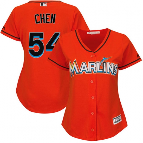 Women's Majestic Miami Marlins 54 Wei-Yin Chen Replica Orange Alternate 1 Cool Base MLB Jersey