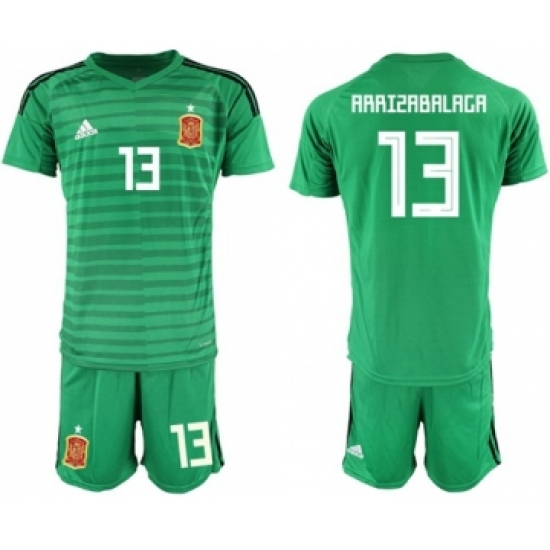 Spain 13 Arrizabalaga Green Goalkeeper Soccer Country Jersey