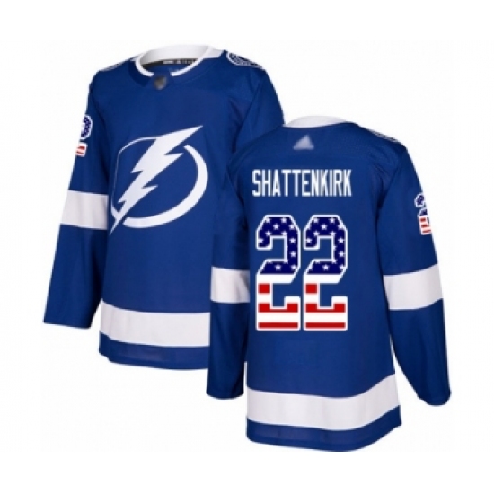 Men's Tampa Bay Lightning 22 Kevin Shattenkirk Authentic Blue USA Flag Fashion Hockey Jersey