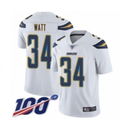 Men's Los Angeles Chargers 34 Derek Watt White Vapor Untouchable Limited Player 100th Season Football Jersey