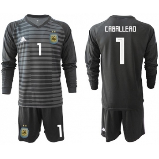 Argentina 1 Caballero Black Long Sleeves Goalkeeper Soccer Country Jersey