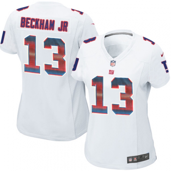 Women's Nike New York Giants 13 Odell Beckham Jr Limited White Strobe NFL Jersey