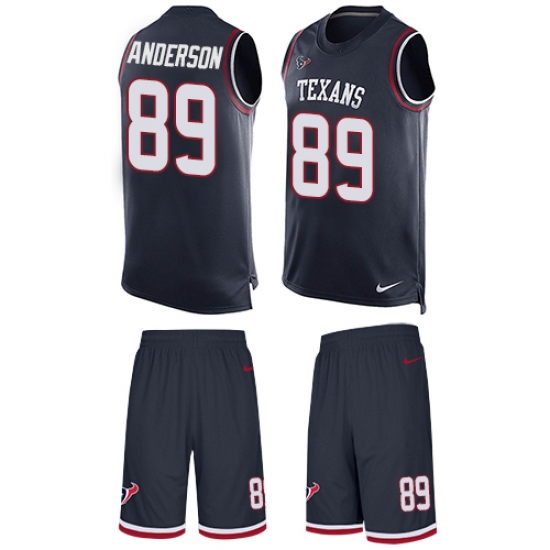 Men's Nike Houston Texans 89 Stephen Anderson Limited Navy Blue Tank Top Suit NFL Jersey