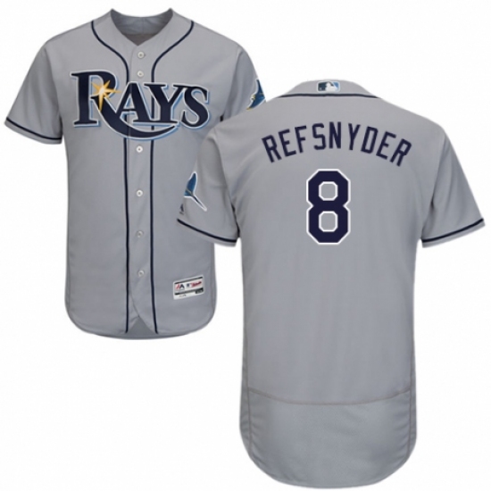 Men's Majestic Tampa Bay Rays 8 Rob Refsnyder Grey Road Flex Base Authentic Collection MLB Jersey