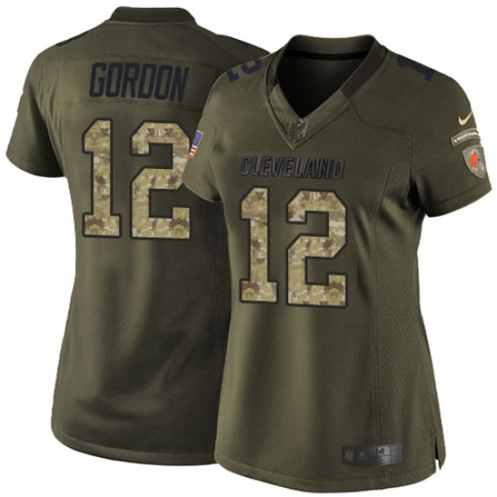 Women's Nike Cleveland Browns 12 Josh Gordon Elite Green Salute to Service NFL Jersey