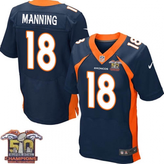 Men's Nike Denver Broncos 18 Peyton Manning Elite Navy Blue Alternate Super Bowl 50 Champions NFL Jersey