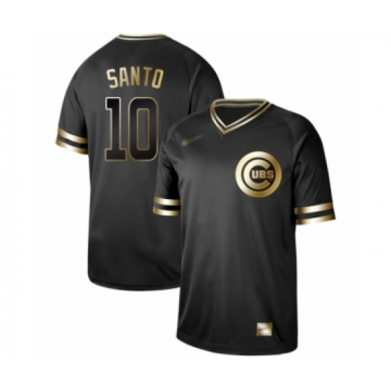 Men's Chicago Cubs 10 Ron Santo Authentic Black Gold Fashion Baseball Jersey