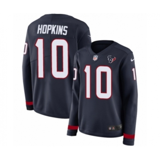 Women's Nike Houston Texans 10 DeAndre Hopkins Limited Navy Blue Therma Long Sleeve NFL Jersey