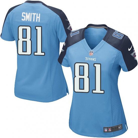 Women's Nike Tennessee Titans 81 Jonnu Smith Game Light Blue Team Color NFL Jersey