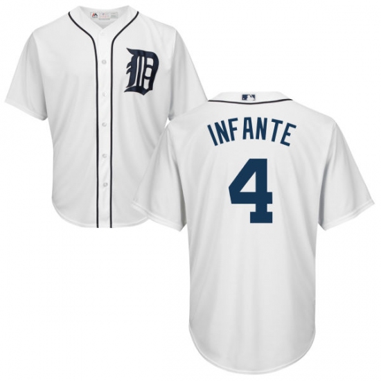 Men's Majestic Detroit Tigers 4 Omar Infante Replica White Home Cool Base MLB Jersey