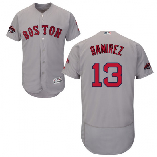 Men's Majestic Boston Red Sox 13 Hanley Ramirez Grey Road Flex Base Authentic Collection 2018 World Series Champions MLB Jersey