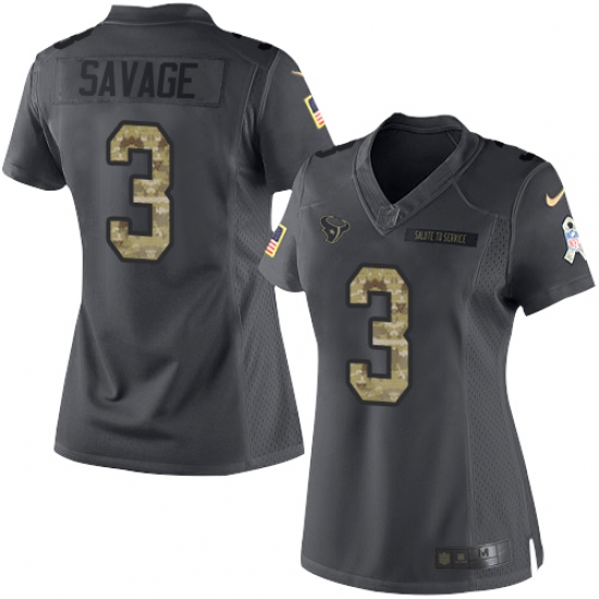 Women's Nike Houston Texans 3 Tom Savage Limited Black 2016 Salute to Service NFL Jersey