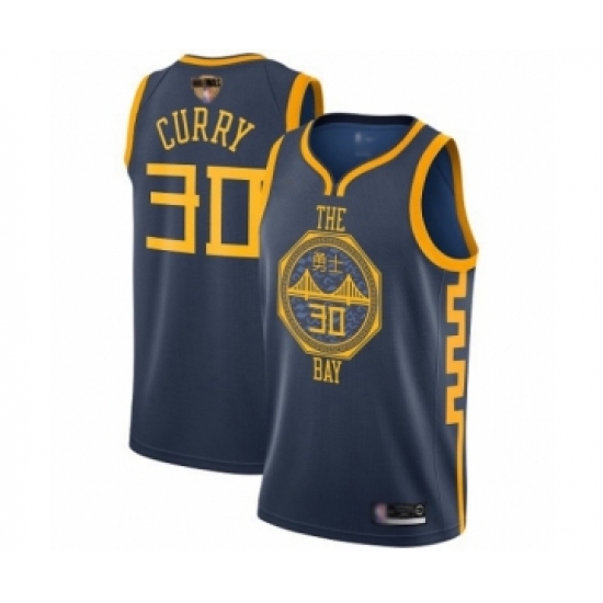 Men's Golden State Warriors 30 Stephen Curry Swingman Navy Blue Basketball 2019 Basketball Finals Bound Jersey - City Edition