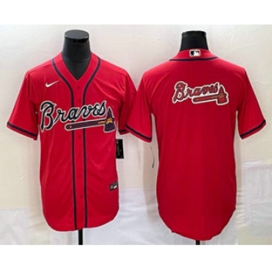 Men's Atlanta Braves Red Team Big Logo Cool Base Stitched Baseball Jersey