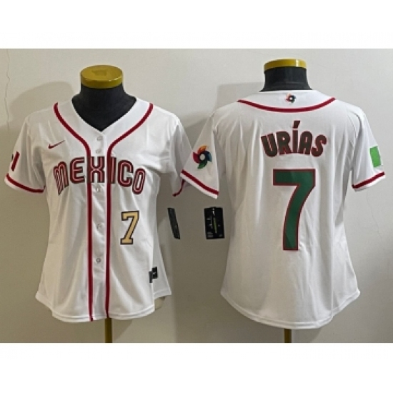 Women's Mexico Baseball 7 Julio Urias Number 2023 White World Classic Stitched Jersey3