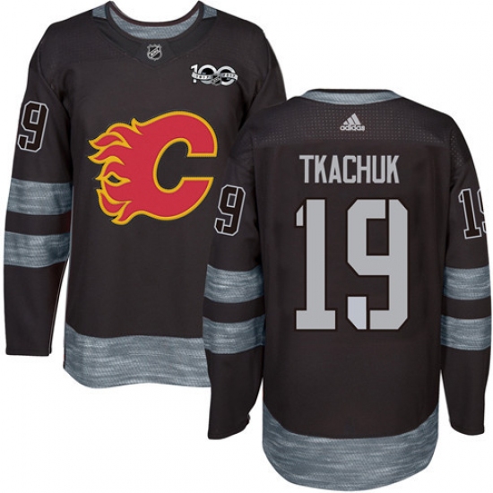 Men's Adidas Calgary Flames 19 Matthew Tkachuk Authentic Black 1917-2017 100th Anniversary NHL Jersey