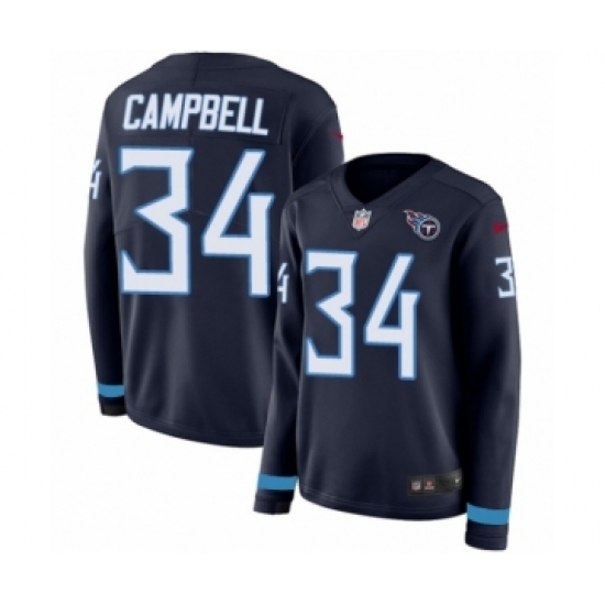 Women's Nike Tennessee Titans 34 Earl Campbell Limited Navy Blue Therma Long Sleeve NFL Jersey