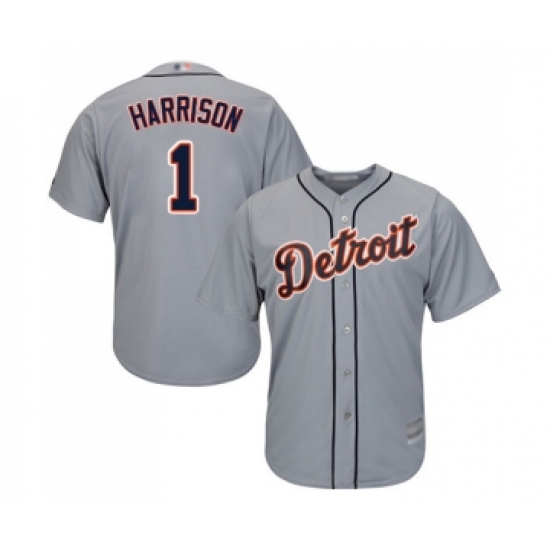Men's Detroit Tigers 1 Josh Harrison Replica Grey Road Cool Base Baseball Jersey