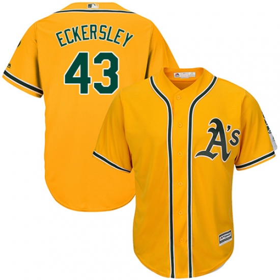 Youth Majestic Oakland Athletics 43 Dennis Eckersley Replica Gold Alternate 2 Cool Base MLB Jersey