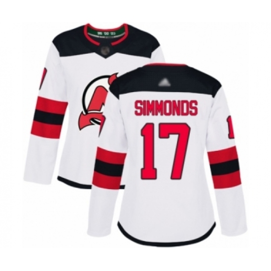 Women's New Jersey Devils 17 Wayne Simmonds Authentic White Away Hockey Jersey