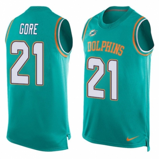 Men's Nike Miami Dolphins 21 Frank Gore Limited Aqua Green Player Name & Number Tank Top NFL Jersey
