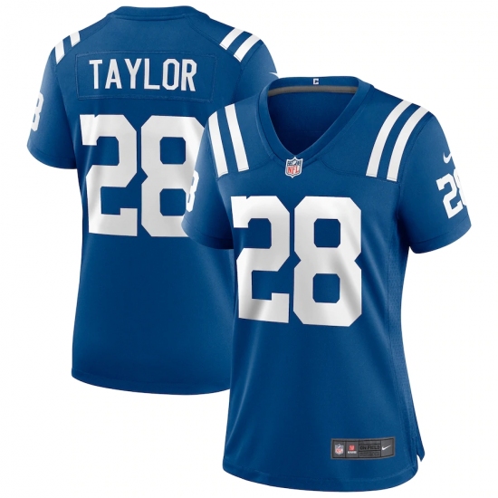 Women's Indianapolis Colts 28 Jonathan Taylor Blue Nike Royal Limited Jersey