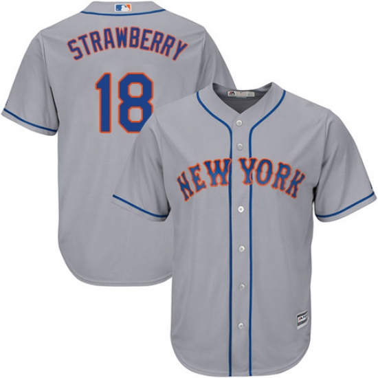 Youth Majestic New York Mets 18 Darryl Strawberry Replica Grey Road Cool Base MLB Jersey