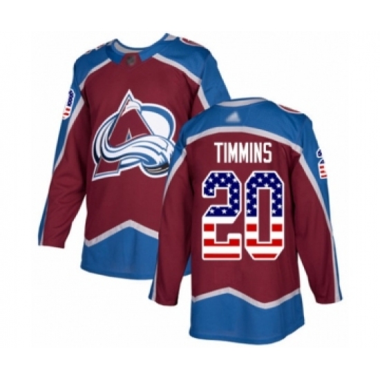 Youth Colorado Avalanche 20 Conor Timmins Authentic Burgundy Red USA Flag Fashion Hockey Jersey