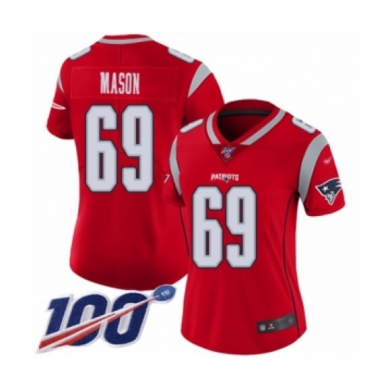 Women's New England Patriots 69 Shaq Mason Limited Red Inverted Legend 100th Season Football Jersey