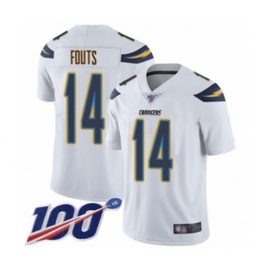 Men's Los Angeles Chargers 14 Dan Fouts White Vapor Untouchable Limited Player 100th Season Football Jersey