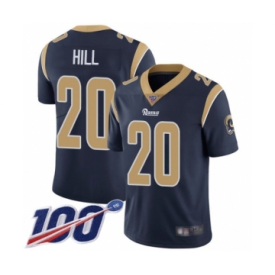 Men's Los Angeles Rams 20 Troy Hill Navy Blue Team Color Vapor Untouchable Limited Player 100th Season Football Jersey