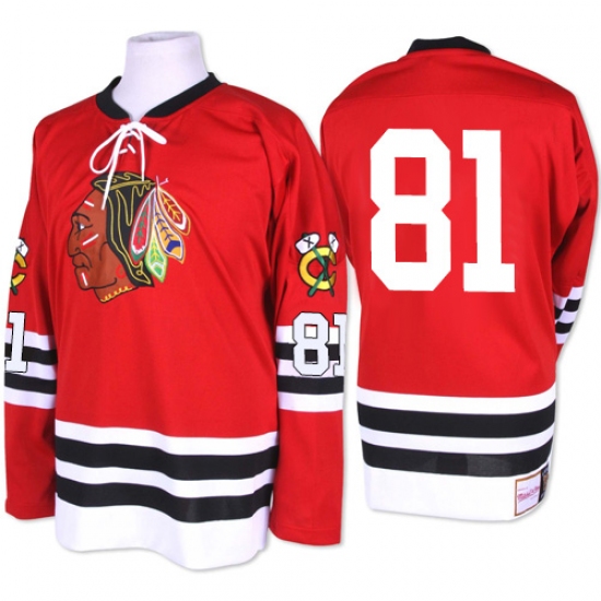 Men's Mitchell and Ness Chicago Blackhawks 81 Marian Hossa Premier Red 1960-61 Throwback NHL Jersey