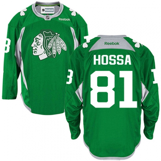 Men's Reebok Chicago Blackhawks 81 Marian Hossa Authentic Green Practice NHL Jersey