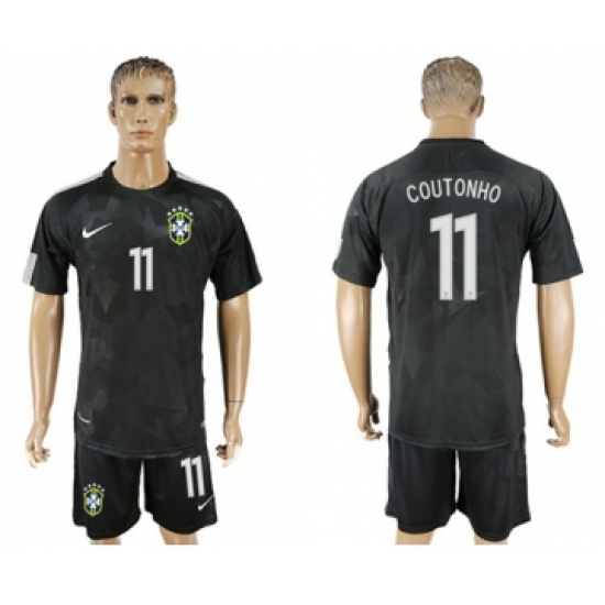 Brazil 11 Coutonho Black Soccer Country Jersey