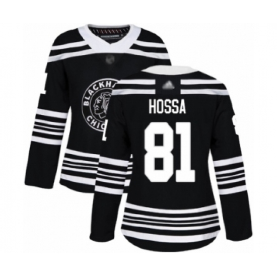 Women's Chicago Blackhawks 81 Marian Hossa Authentic Black Alternate Hockey Jersey