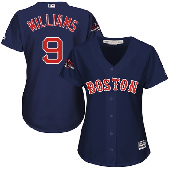 Women's Majestic Boston Red Sox 9 Ted Williams Authentic Navy Blue Alternate Road 2018 World Series Champions MLB Jersey