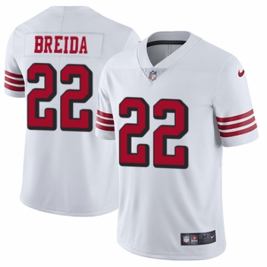 Men's Nike San Francisco 49ers 22 Matt Breida Limited White Rush Vapor Untouchable NFL Jersey