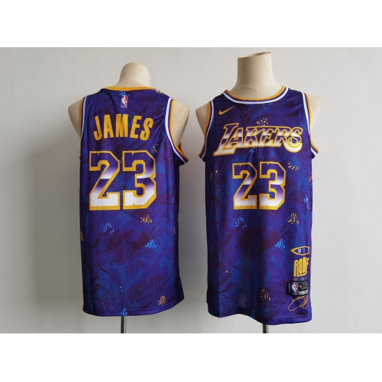 Men's Los Angeles Lakers 23 LeBron James Purple Mvp Rookie Of The Year Select Series Jersey