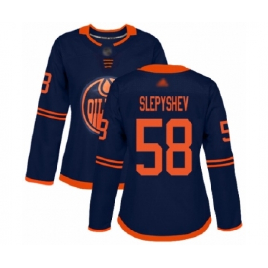 Women's Edmonton Oilers 58 Anton Slepyshev Authentic Navy Blue Alternate Hockey Jersey