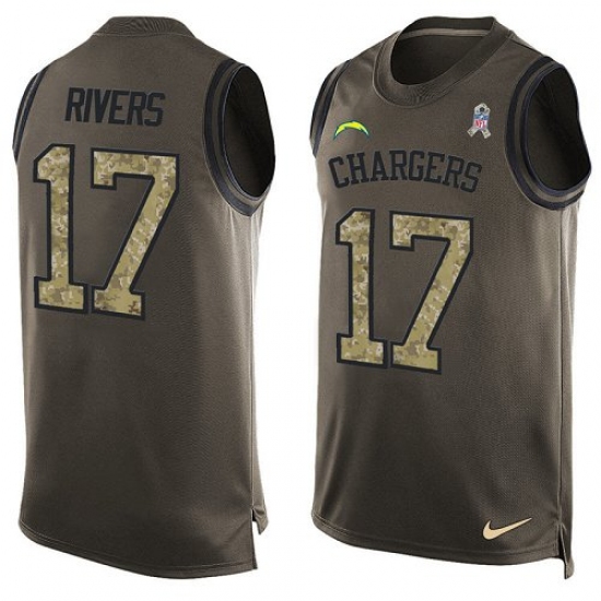Men's Nike Los Angeles Chargers 17 Philip Rivers Limited Green Salute to Service Tank Top NFL Jersey