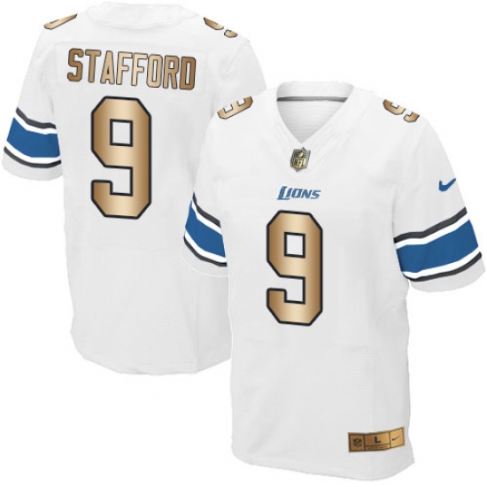 Men's Nike Detroit Lions 9 Matthew Stafford Elite White/Gold NFL Jersey